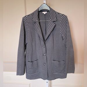 J. Jill cotton striped blazer Medium Navy Gray stretch casual office travel